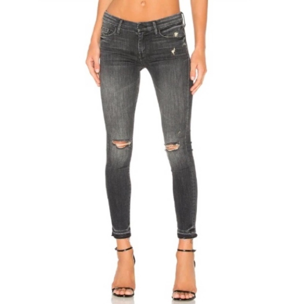 Mother The Undone Hem Looker Ankle in Stealing Shadows Distressed Black Jeans 24